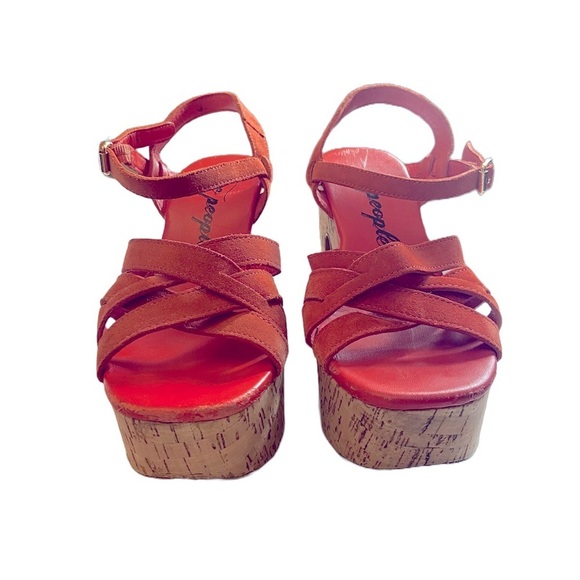 Free People Size EU 37 US 6.5 Lisbon Sunstar Mary Jane Orange Platform Sandals - Picture 2 of 7